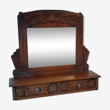 Mirror with 2 drawers solid oak. 50s