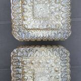 2 square ceiling lights in amber glass, 70s-80s