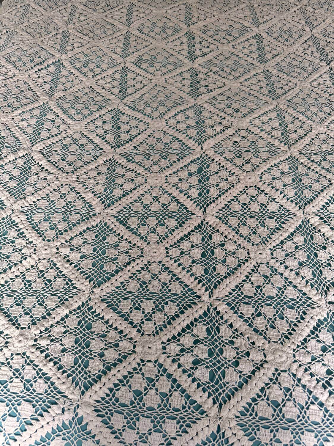 Large vintage handmade crochet bedspread