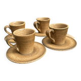 Ensemble 4 tasses à café et 4 soucoupes Longchamp en grès
