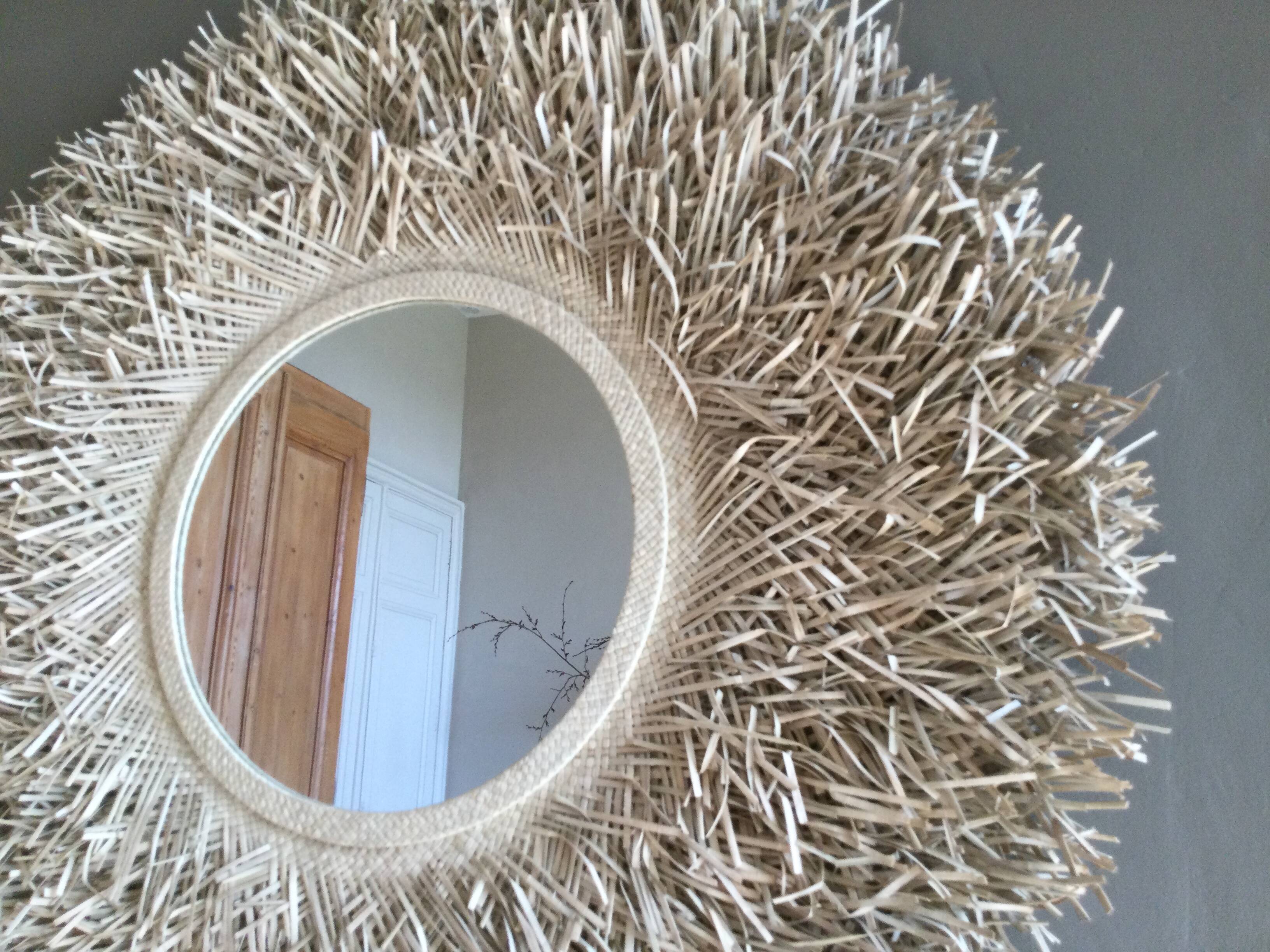Large round straw mirror