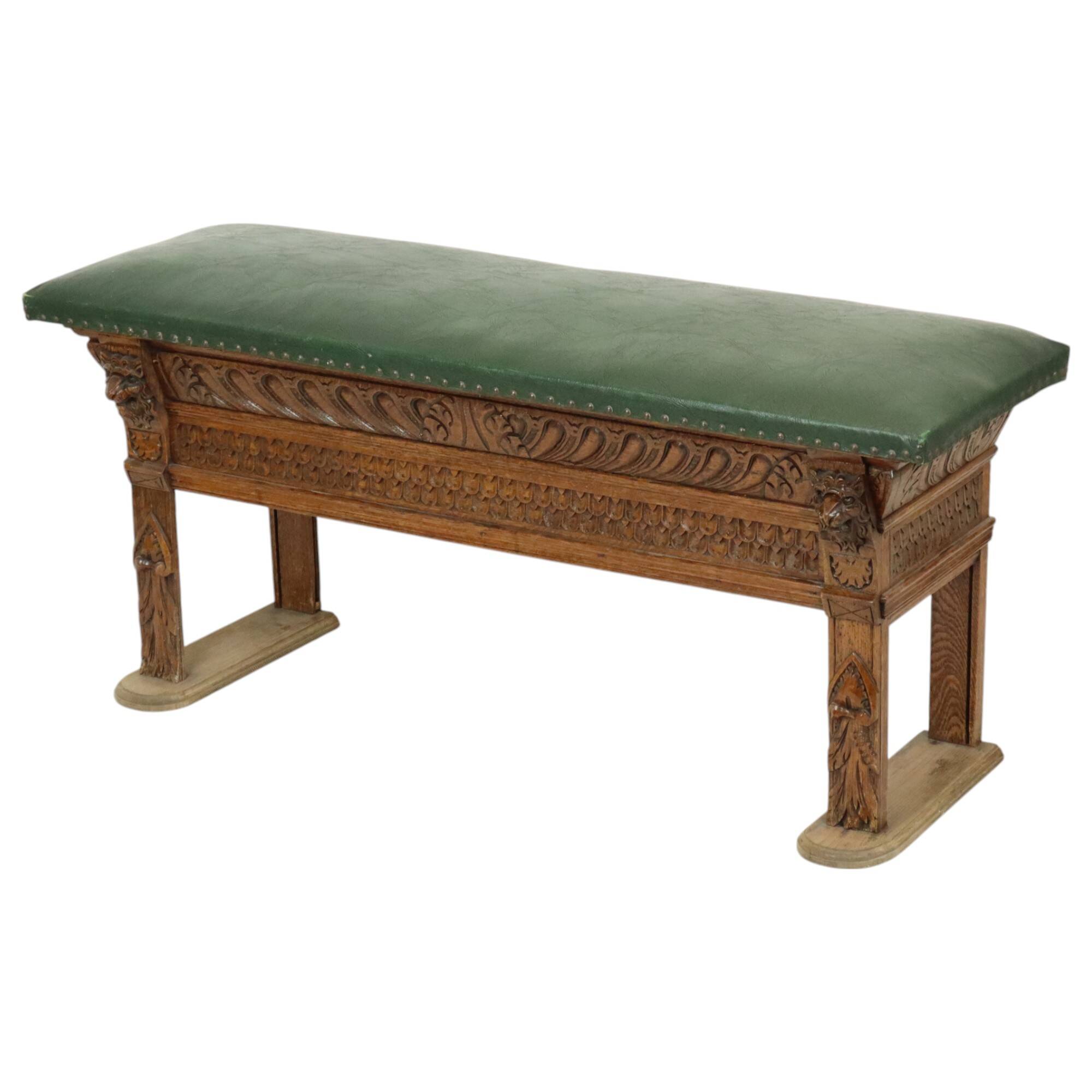 Antique Bench Carved Oak Church Renaissance Revival