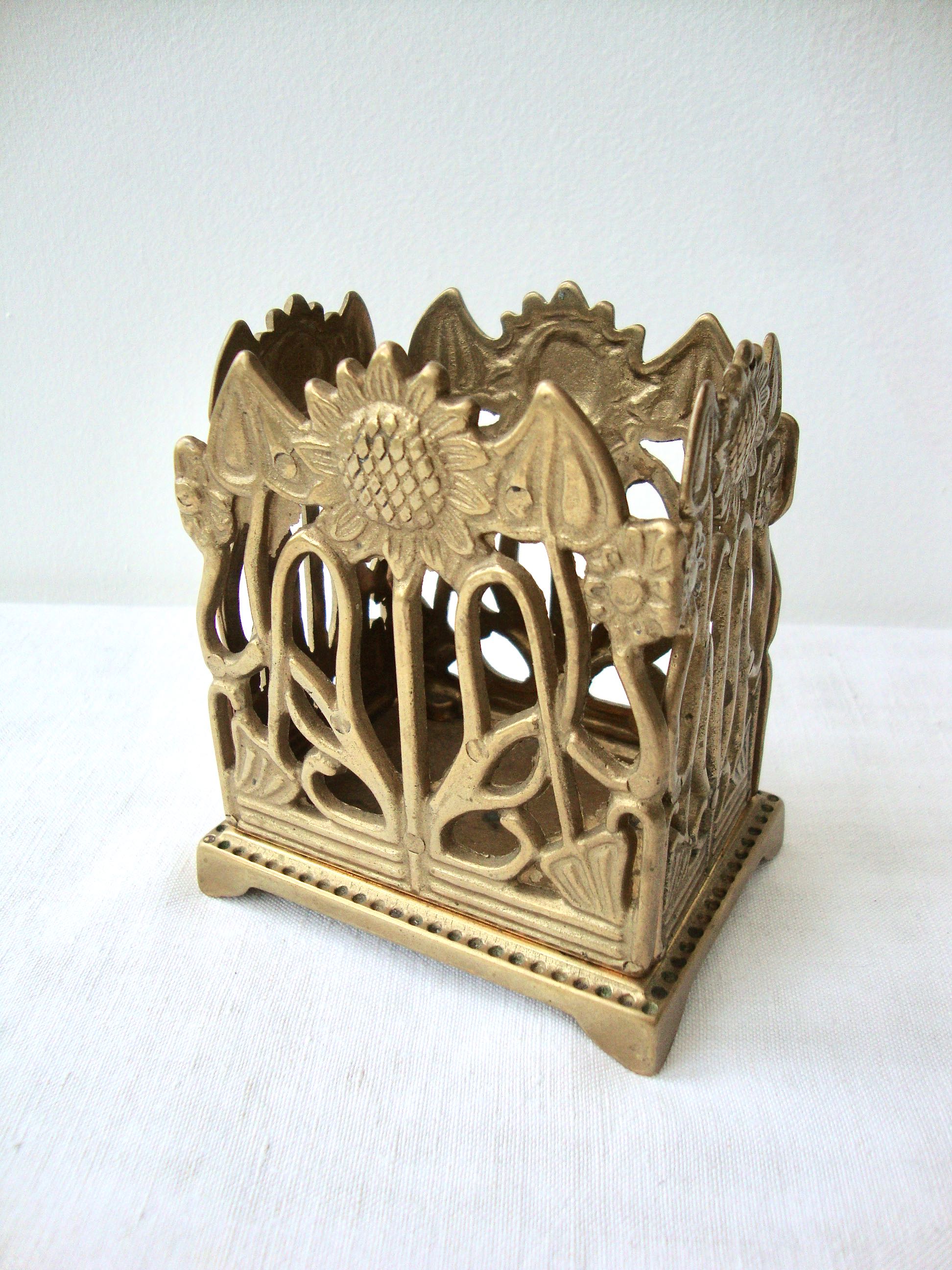 Brass art nouveau pencil holder