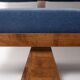 Three-seater bench in light ash and blue mohair velvet. Contemporary.