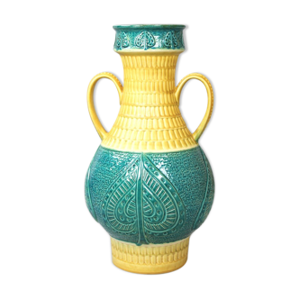 Yellow relief turquoise ceramic vase