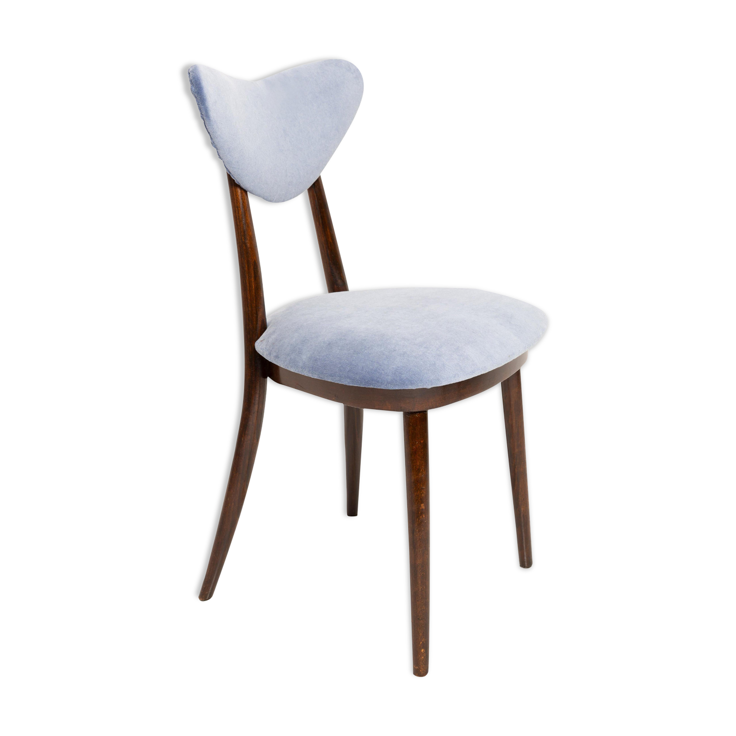Chaise cœur en velours de coton bleu violet mid-century