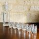 Set, vintage crystal whiskey decanter with 6 glasses, by Luigi Bormioli, circa 70's