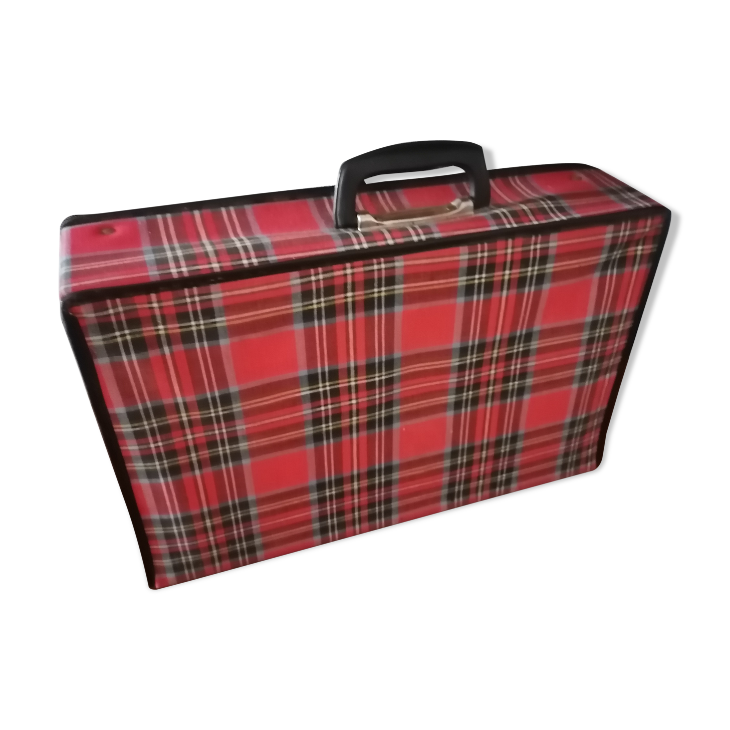 Suitcase old Scottish fabric red 1960/1970