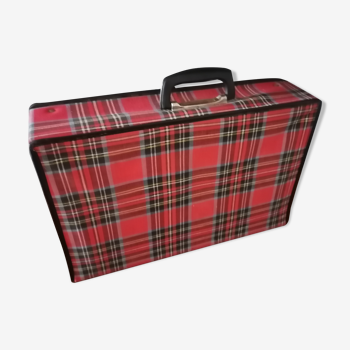 Suitcase old Scottish fabric red 1960/1970