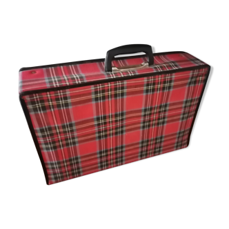Suitcase old Scottish fabric red 1960/1970