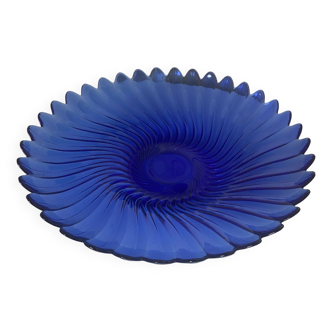 Phèbus Arcoroc France - Large Coupe in Cobalt Blue Glass Swirl