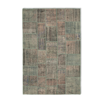 Tapis oriental 206 cm x 303 cm gris patchwork fait à la main