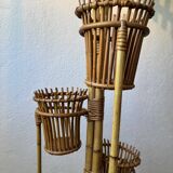 50s rattan plant stand floor lamp