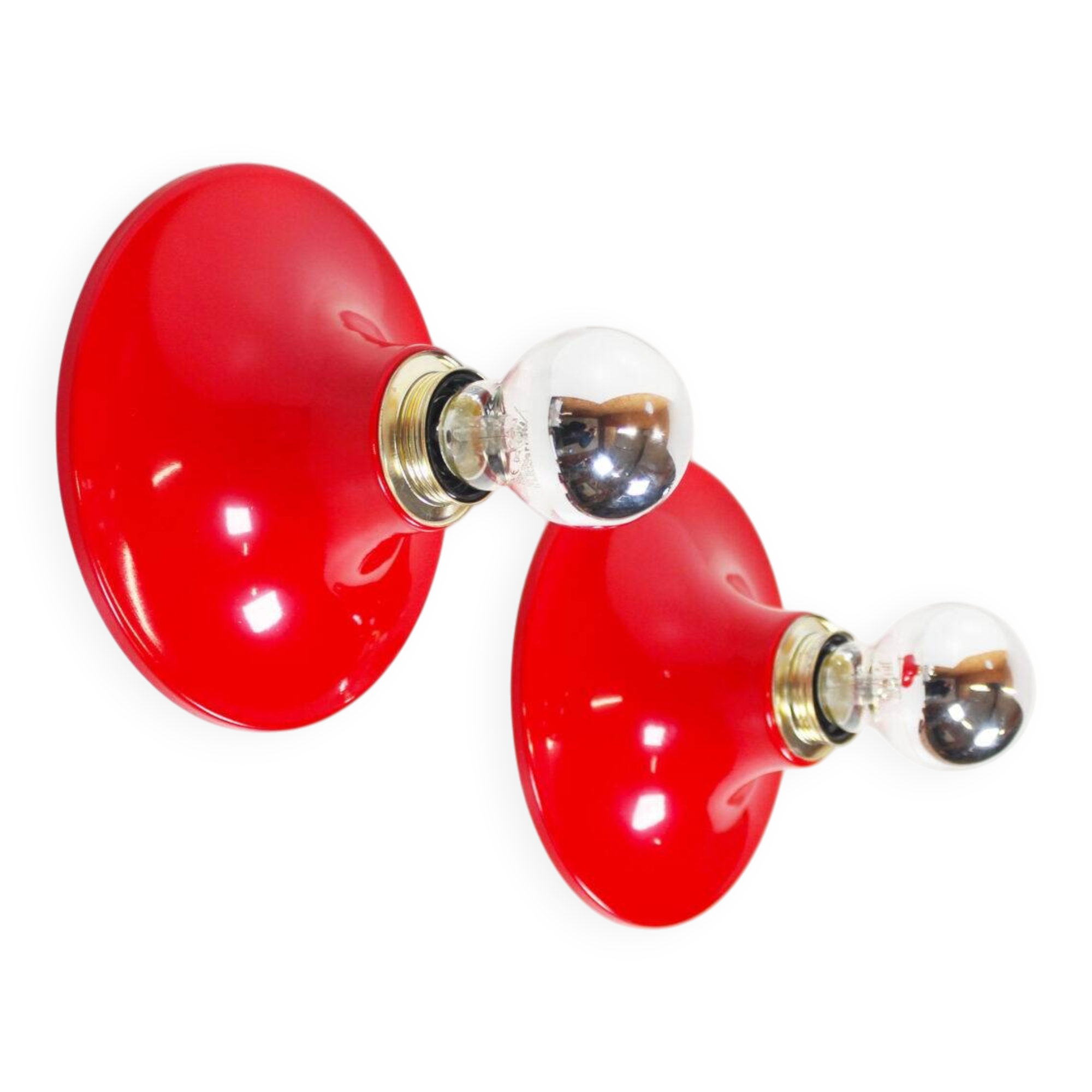 Pair of petite red disc sconces, Italy 1980s