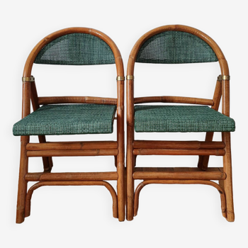 Pair of folding rattan bistro chairs