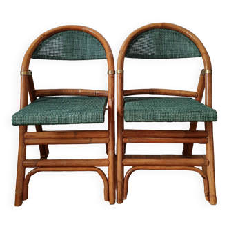 Pair of folding rattan bistro chairs