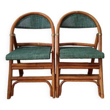 Pair of folding rattan bistro chairs