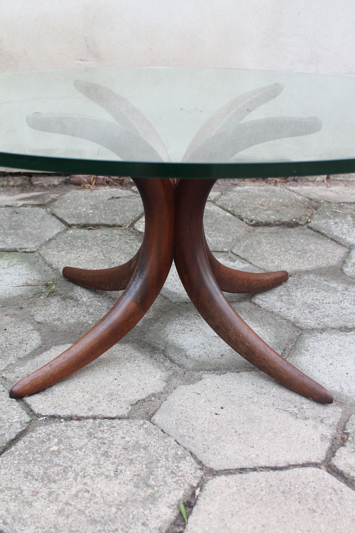 Glass and wood coffee table, 1960