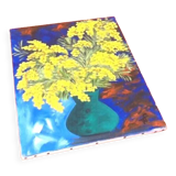 Tableau huile sur toile nature morte bouquet de mimosa