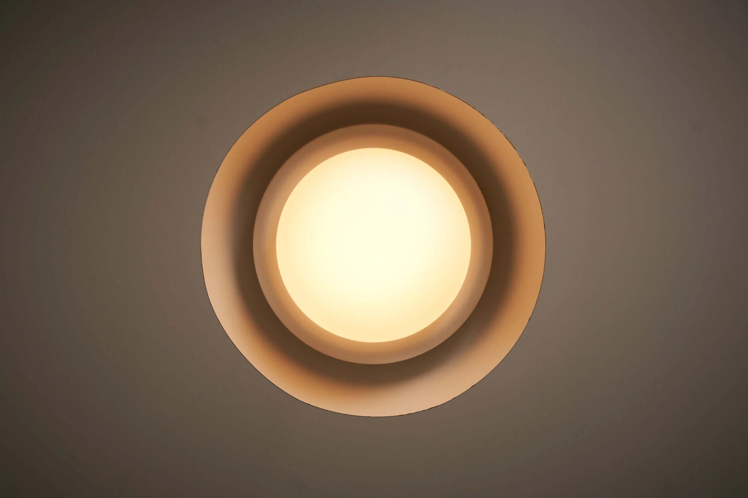 Pendant lamp by B+L Leuchten, orange dome shade and opal glass diffuser
