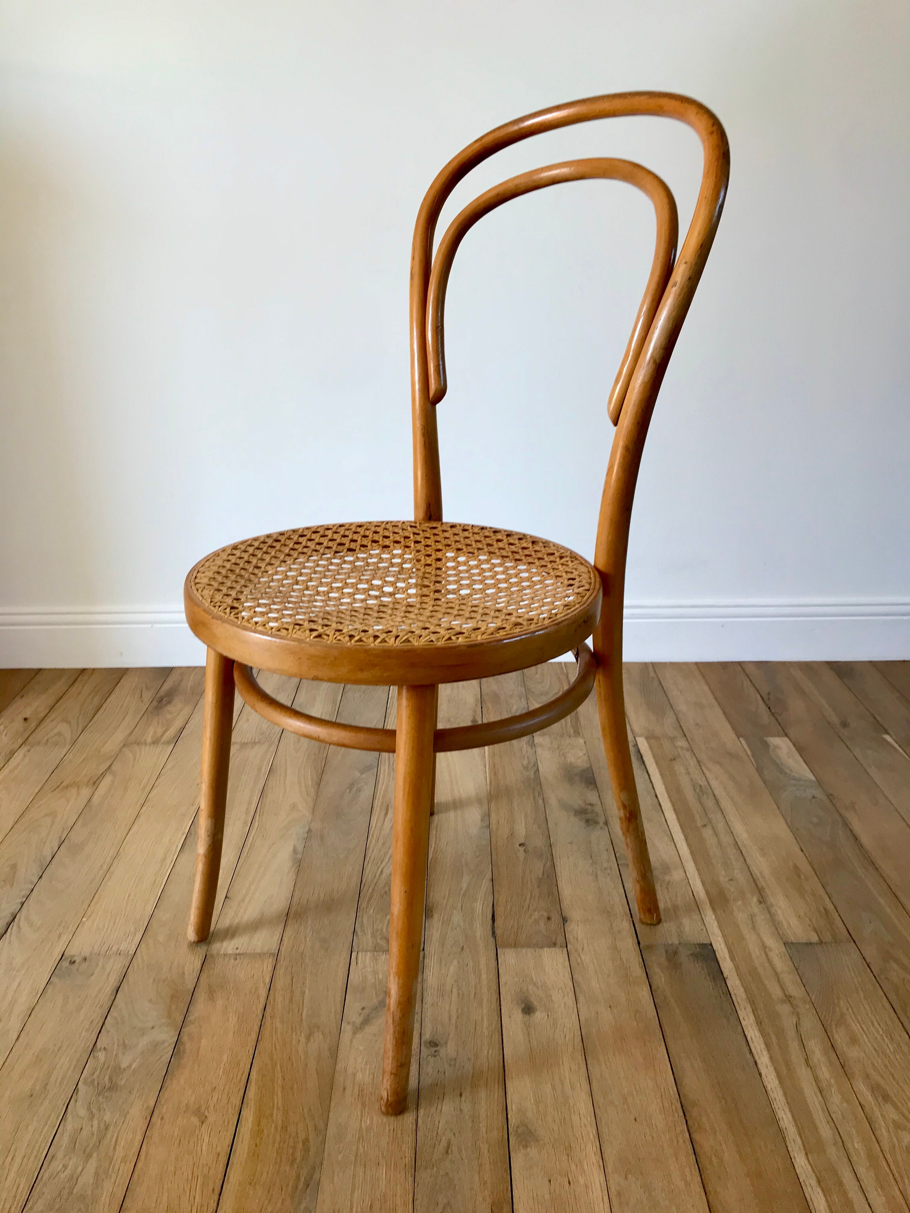 Baumann bistro chair in bent wood and blond wood canning 40s-50s