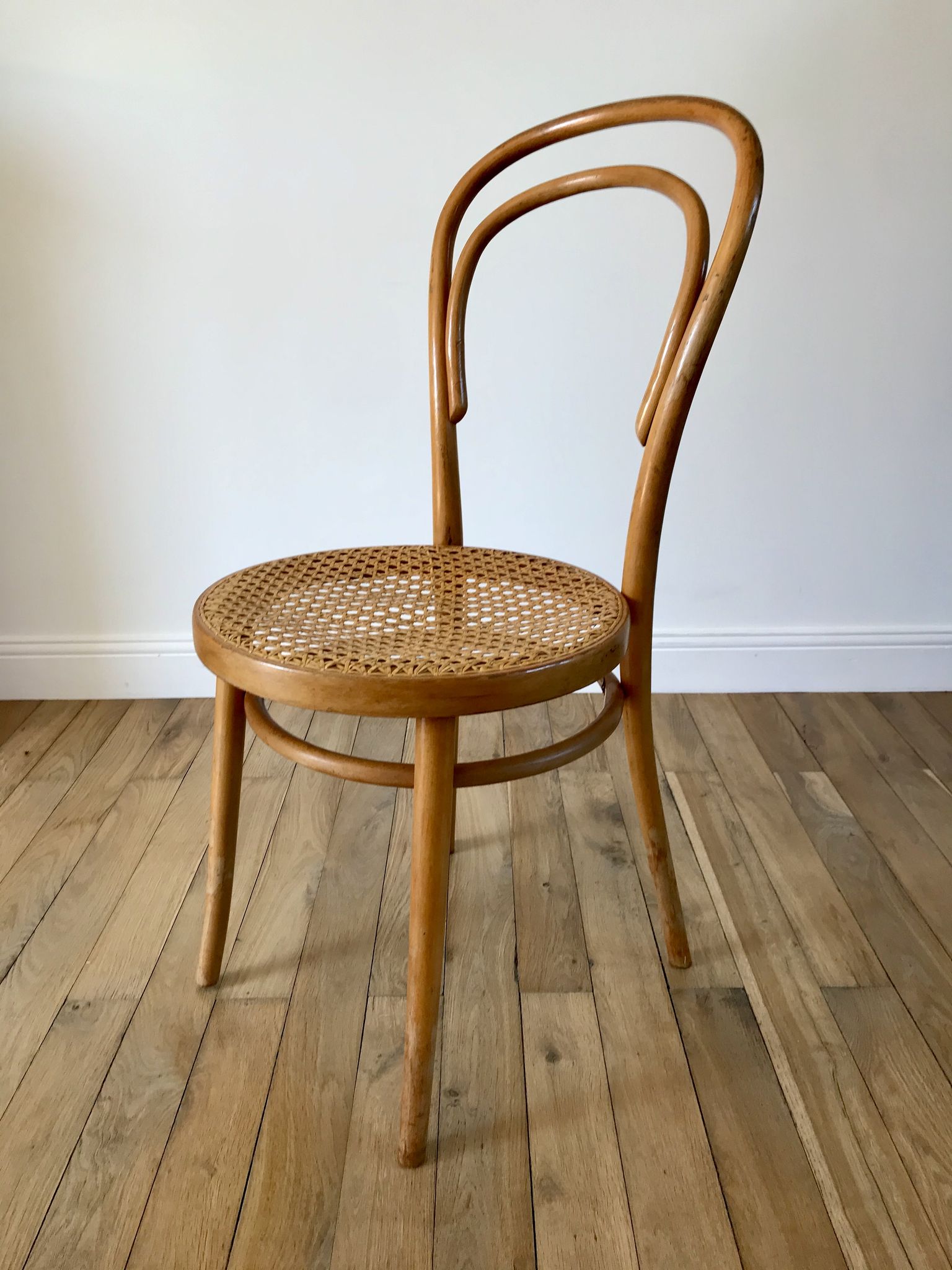 Baumann bistro chair in bent wood and blond wood canning 40s-50s