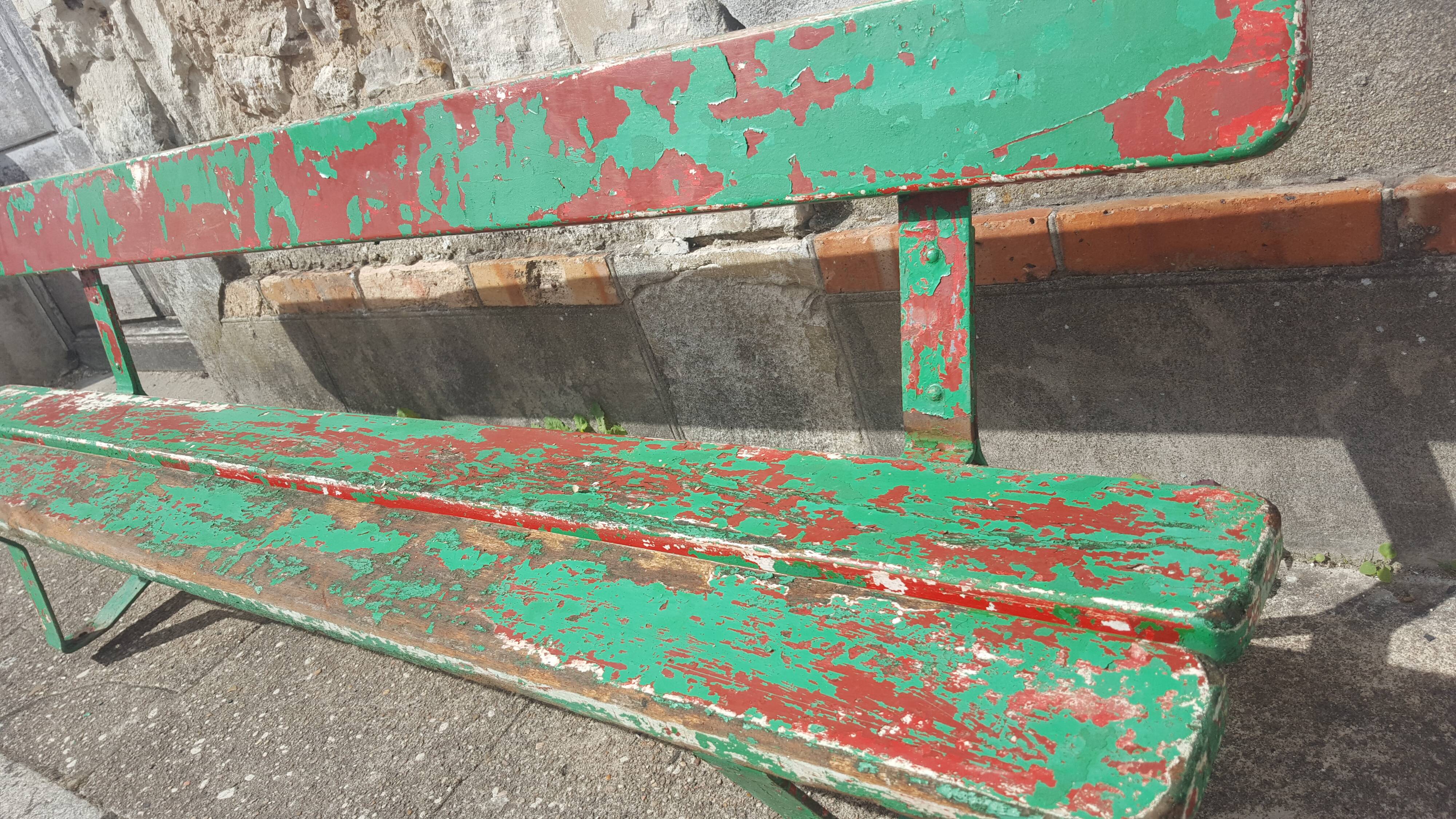 Former school bench patina green red