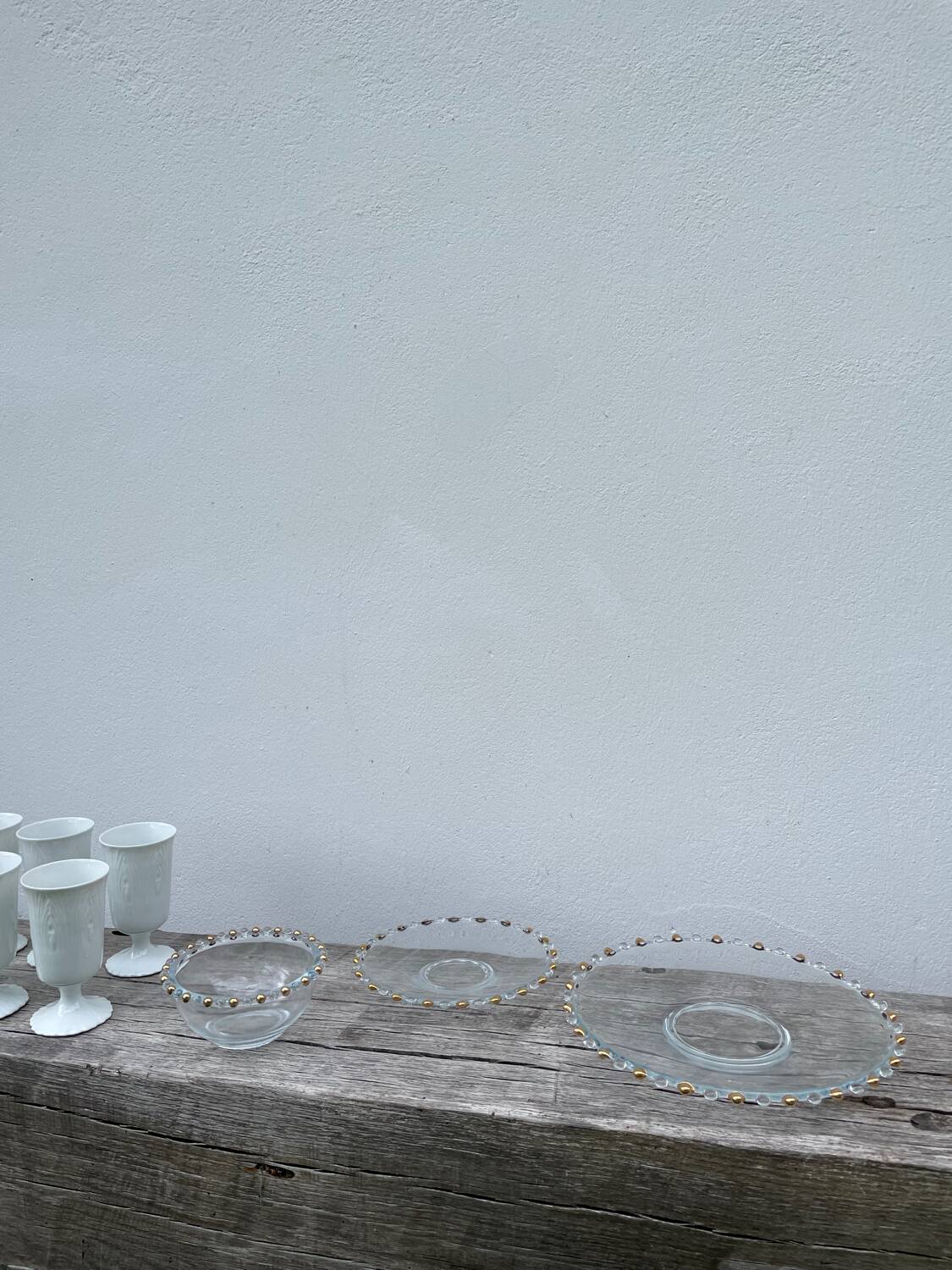 Trio of gold beaded glass dishes