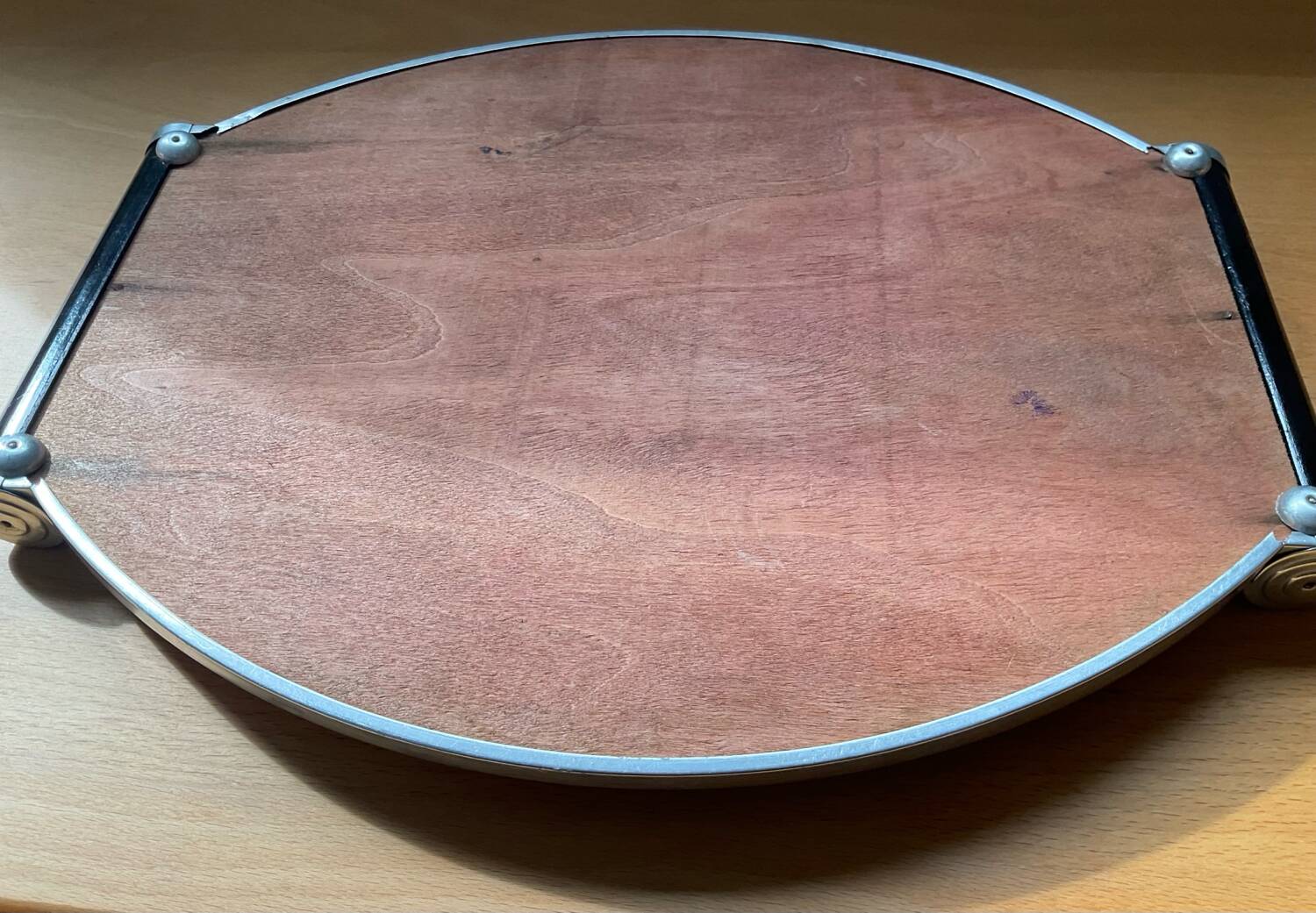 Plateau Art déco miroir aluminium et bois