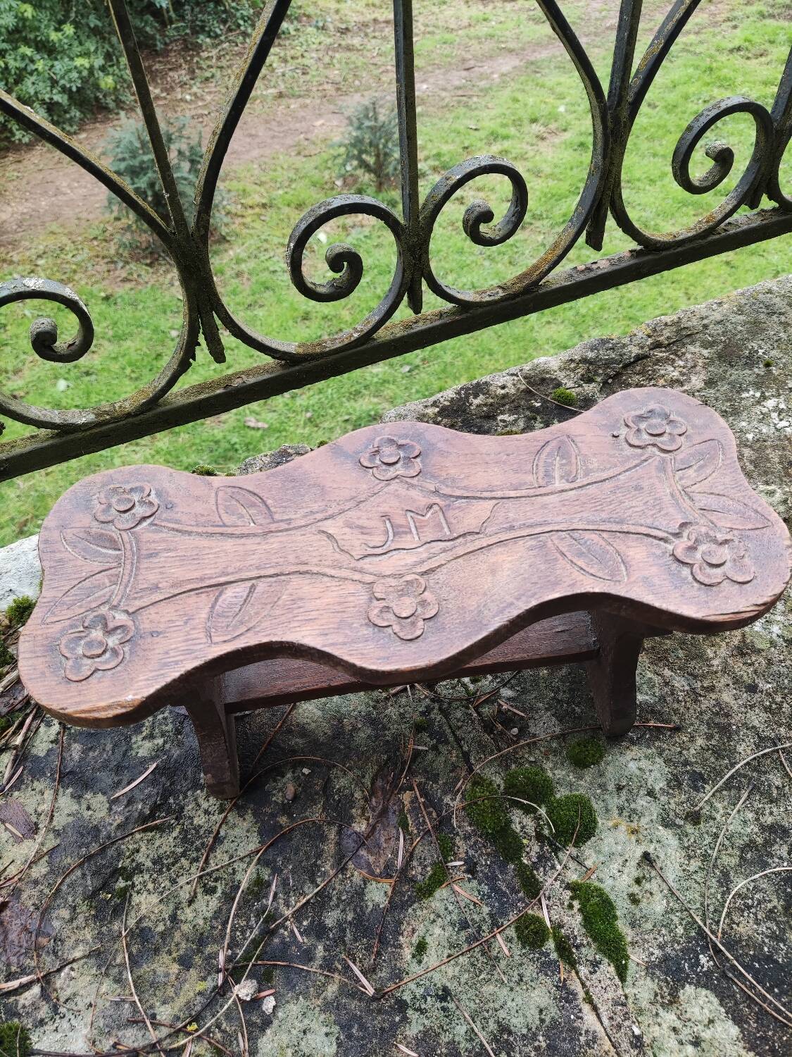 Carved wooden folk art bench