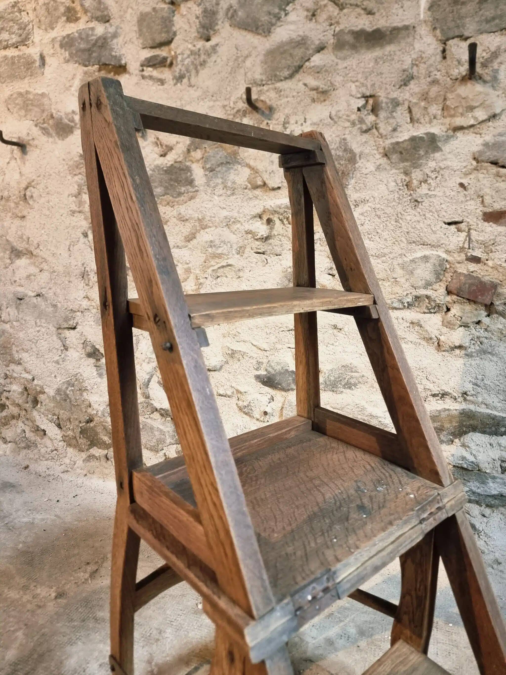 Antique French Oak Ladder Library Chair – Metamorphic Stepladder Chair