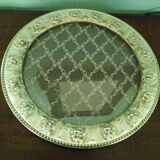 Service tray with cakes, silver plated, double glass with lace insertion, original box