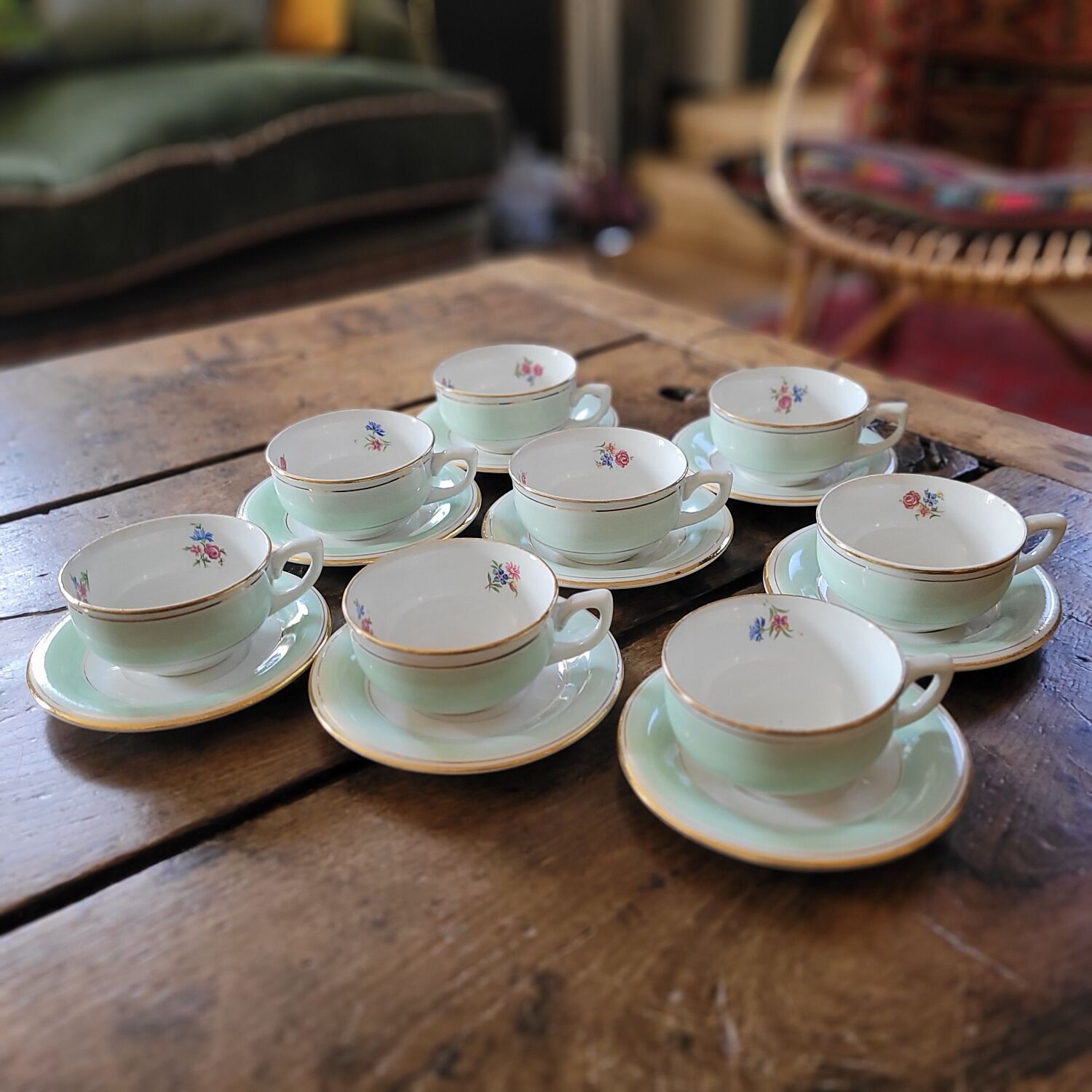 Set of 8 opaque porcelain cups – 1950s