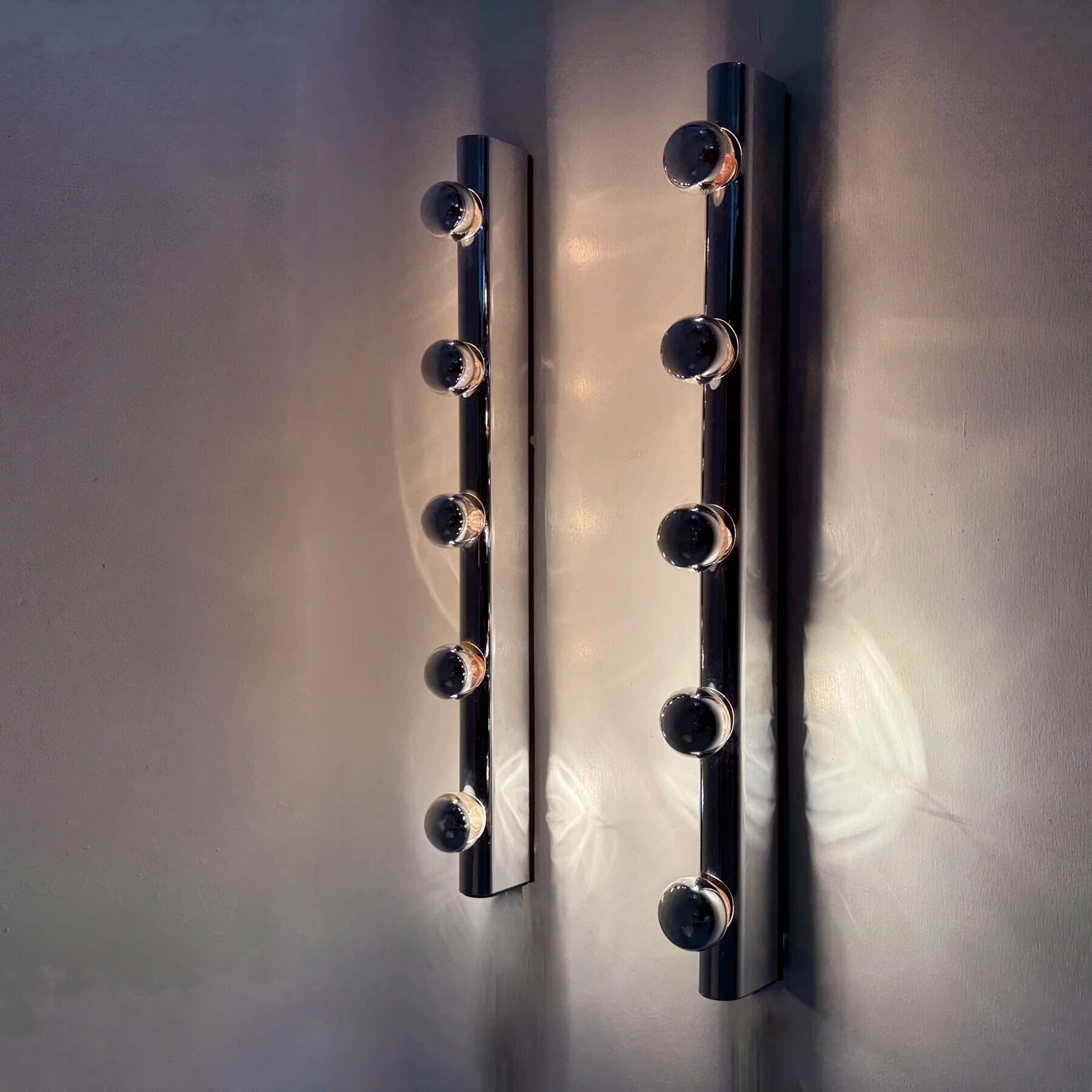 Set of 2 Targetti Sankey chrome wall lamps, 1970s