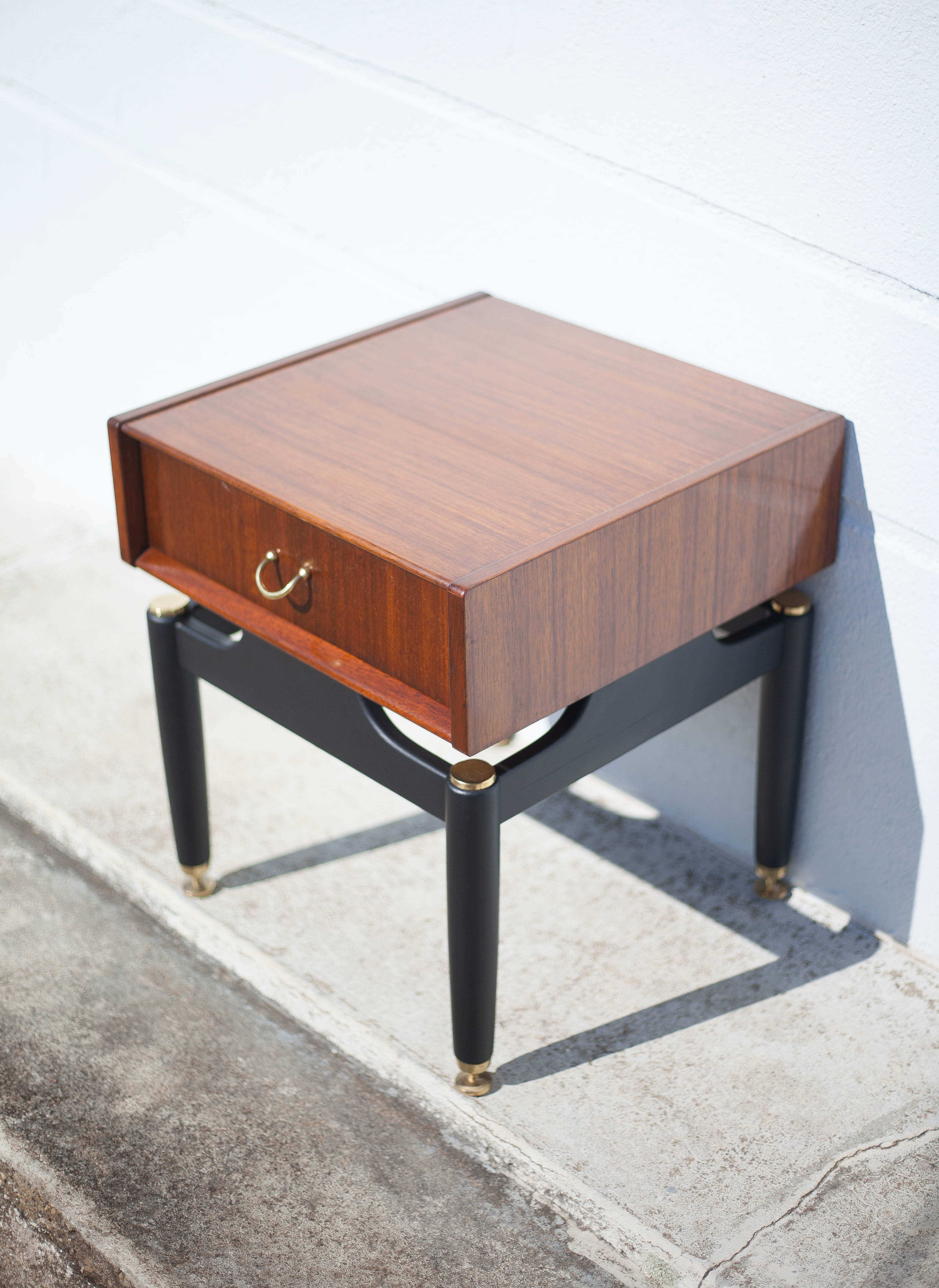 G-Plan bedside table in vintage wood and brass