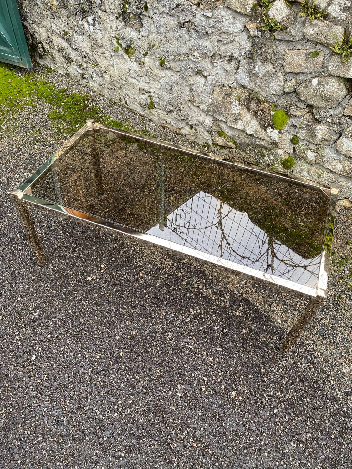 VINTAGE 1970 RECTANGULAR COFFEE TABLE GOLDEN SMOKED BROWN GLASS