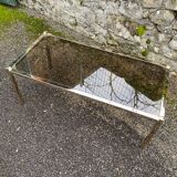 VINTAGE 1970 RECTANGULAR COFFEE TABLE GOLDEN SMOKED BROWN GLASS