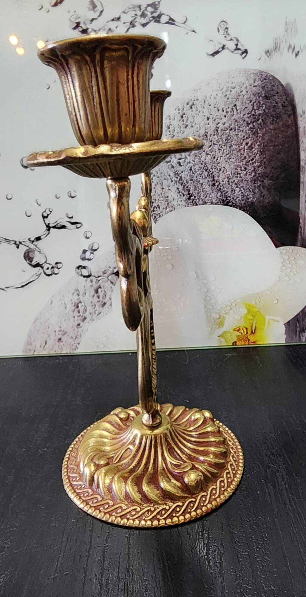 antique candlestick candelabra 2 lights gold metal vintage baroque 22 cm