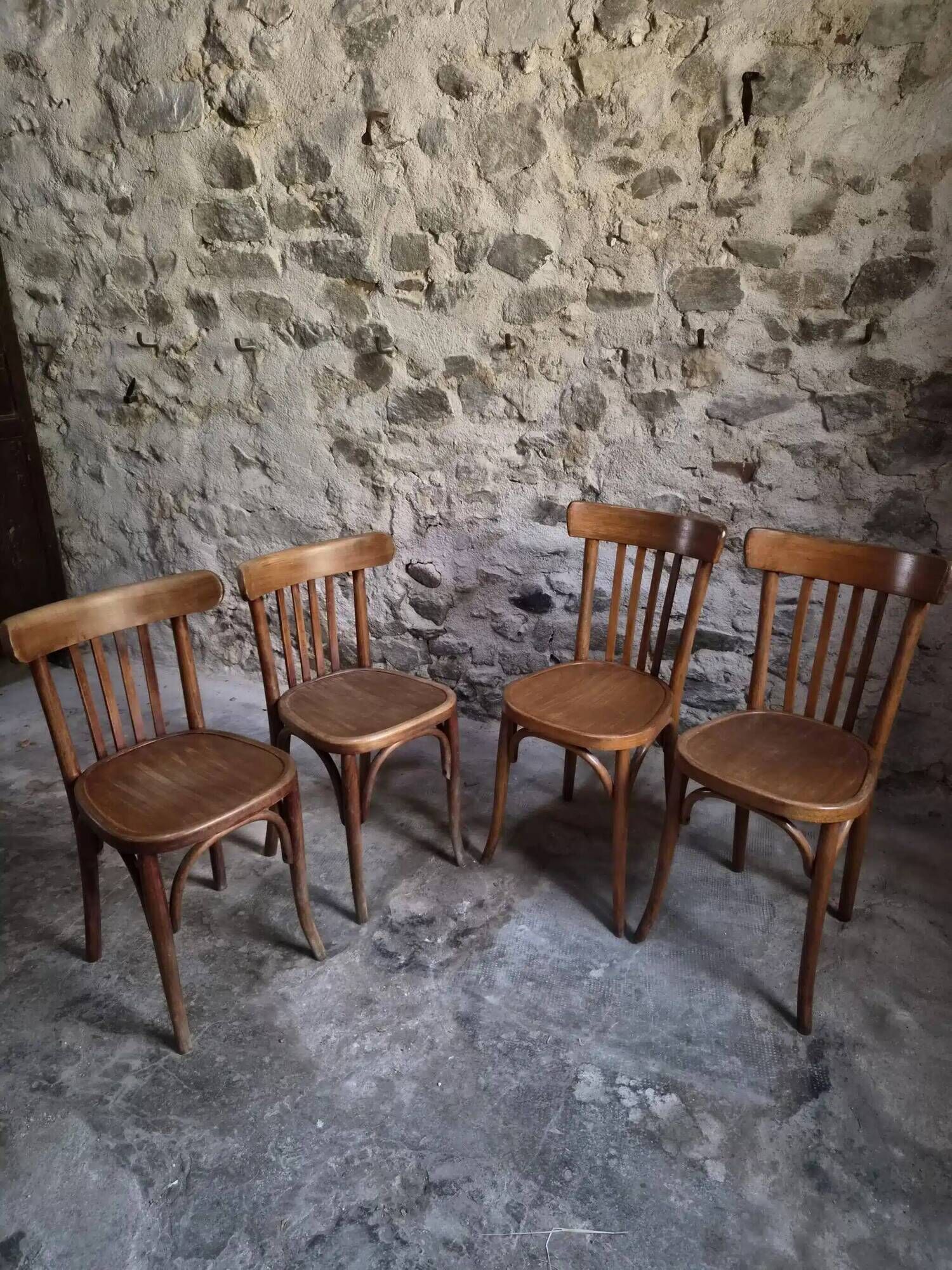 Set of 4 antique French bistro chairs by Mahieu & Guillaume, circa 1930.