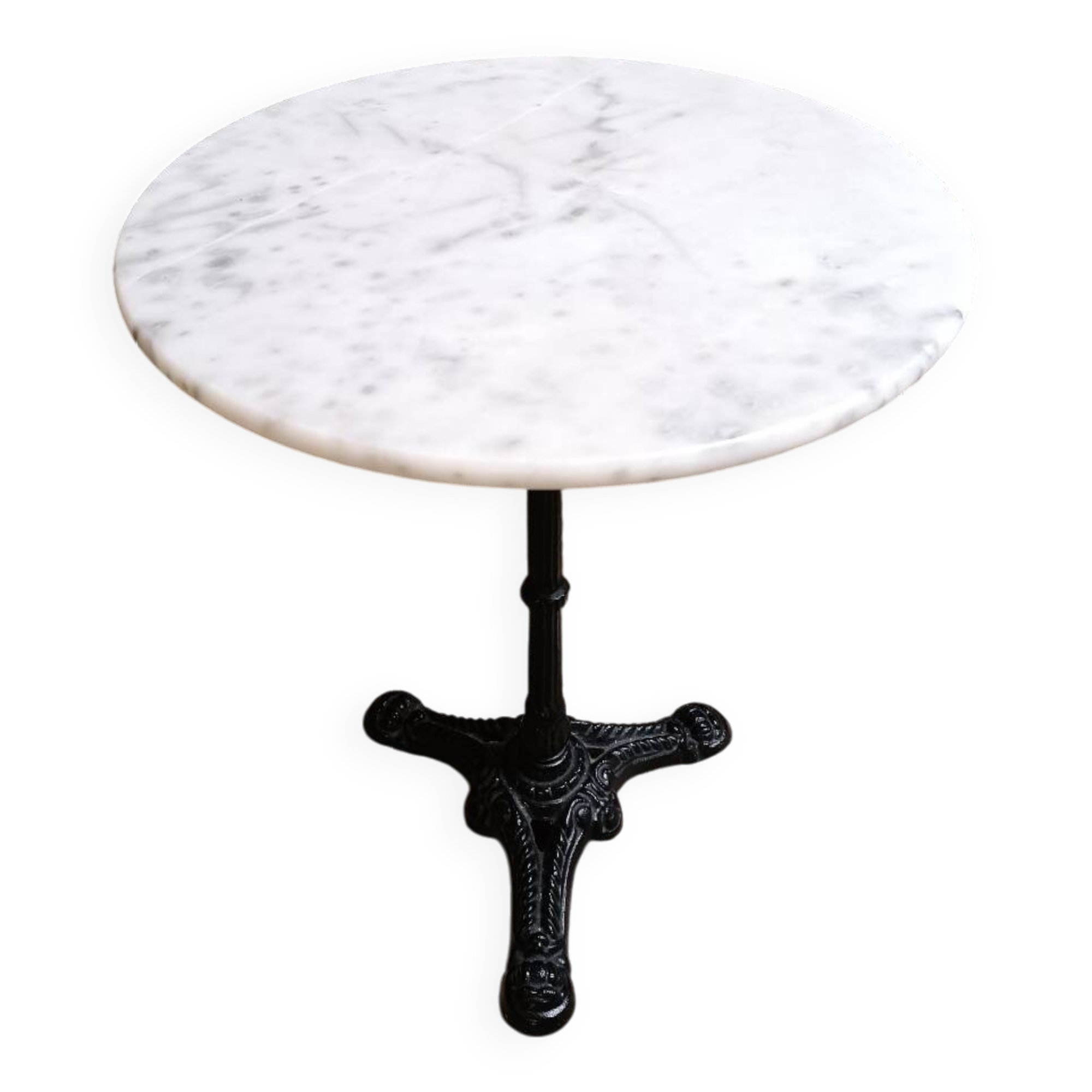 Round marble bistro table with cast iron legs