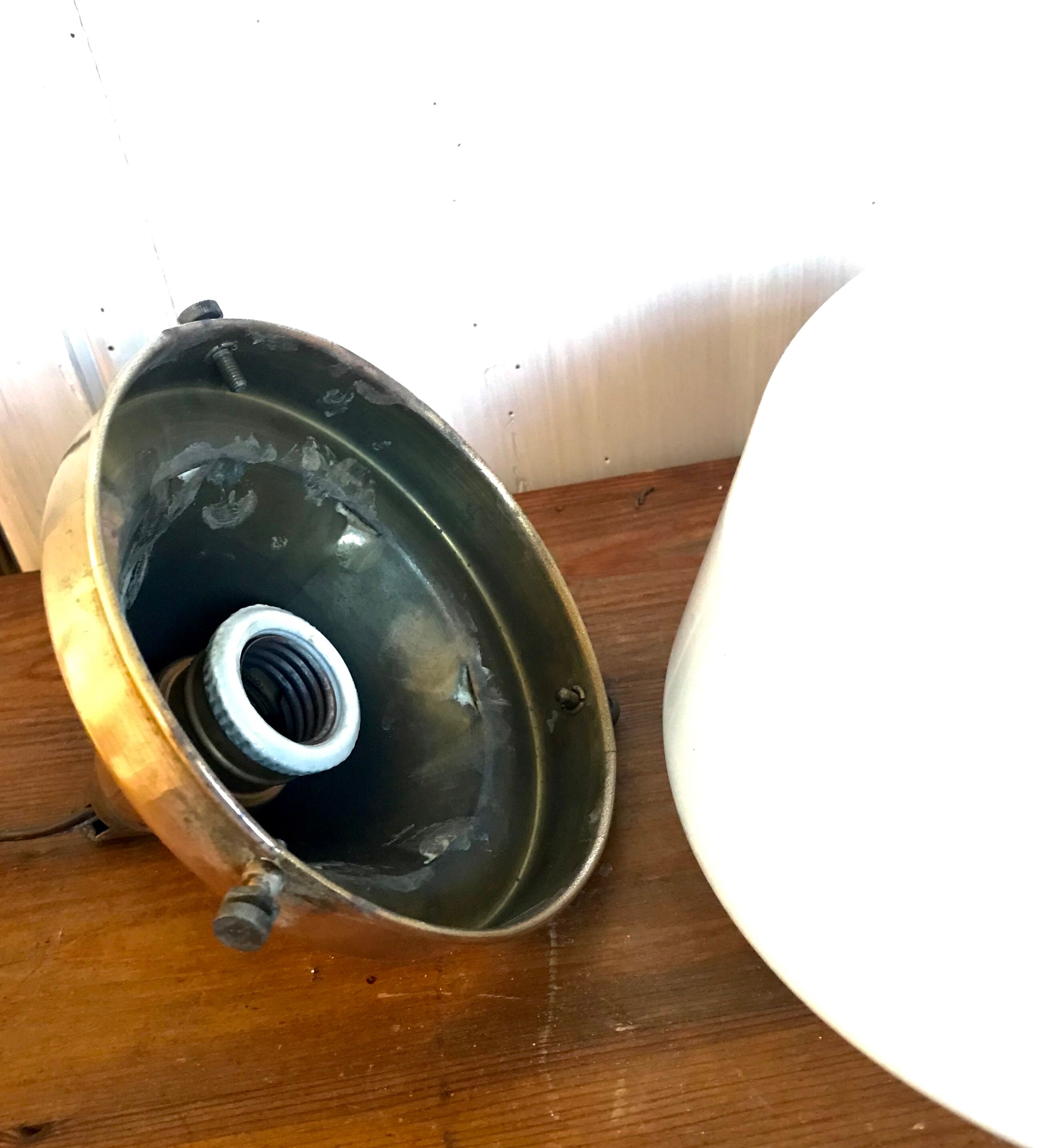 Vintage opaline and brass pendant lamp