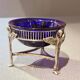 Pair of Vintage Swan-Shaped Salt Cellars, Silver-Plated, with Cobalt Blue Glass Liners