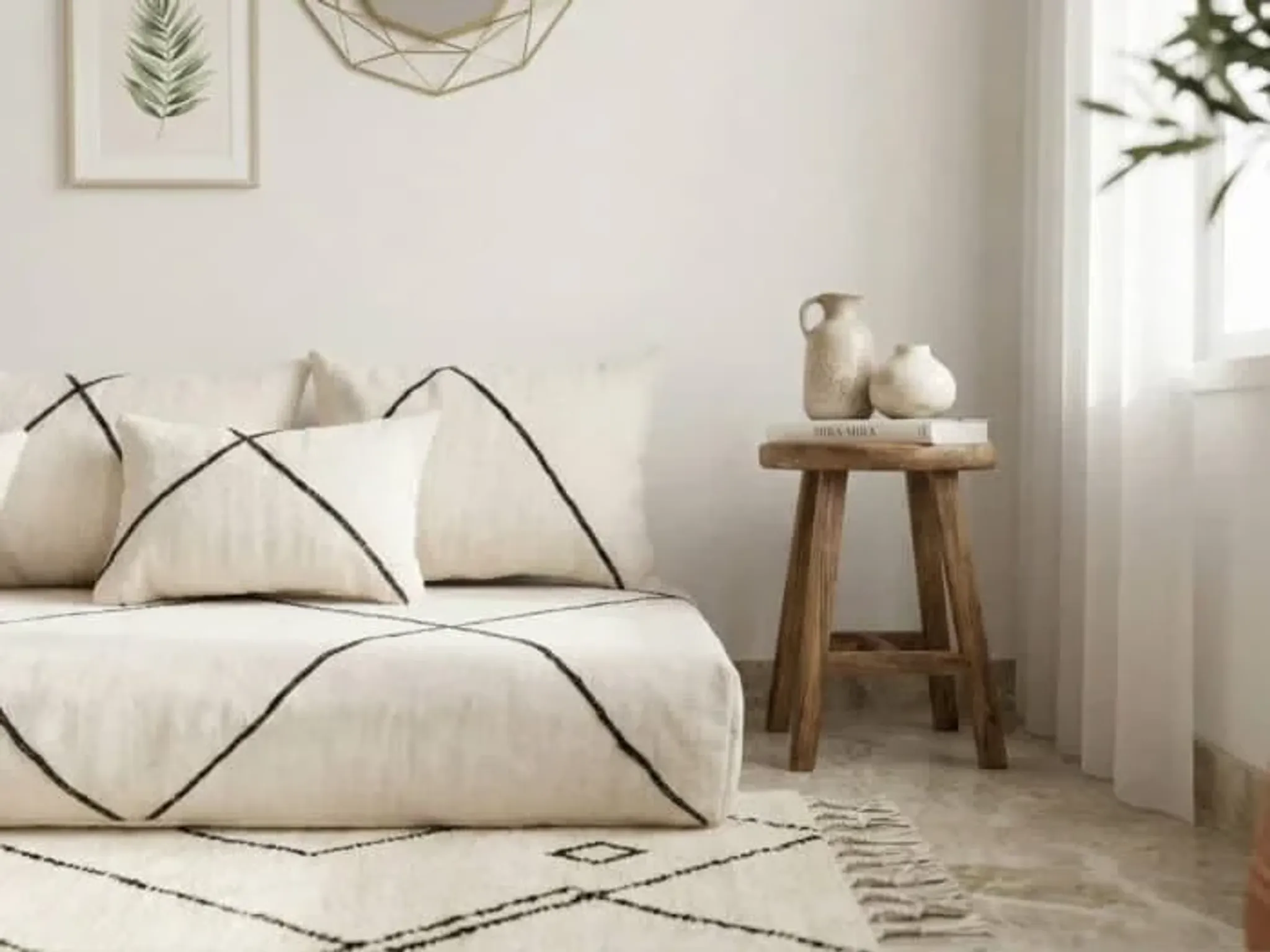 Moroccan floor sofa set in white wool