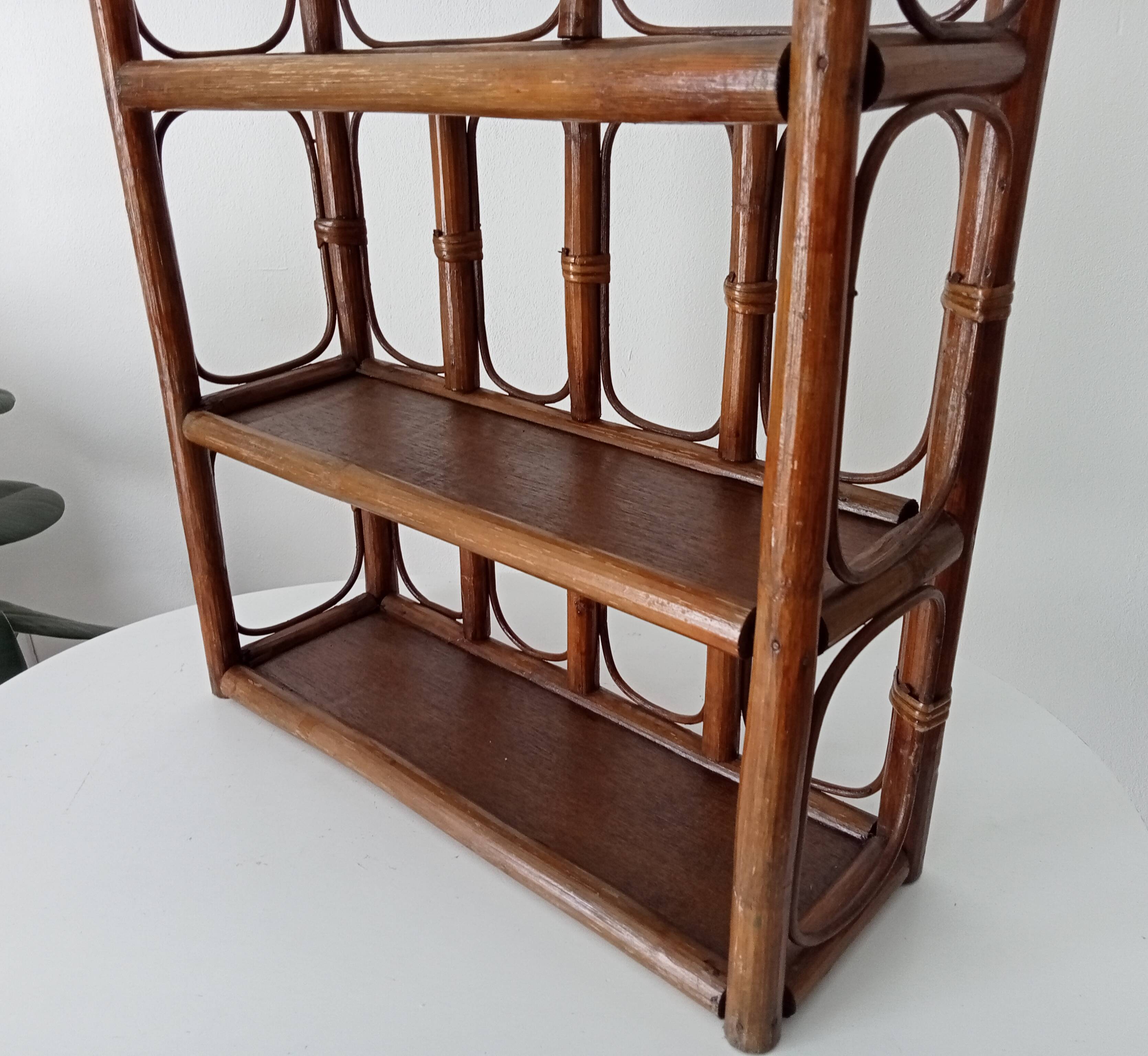 Vintage bamboo and rattan wall shelf