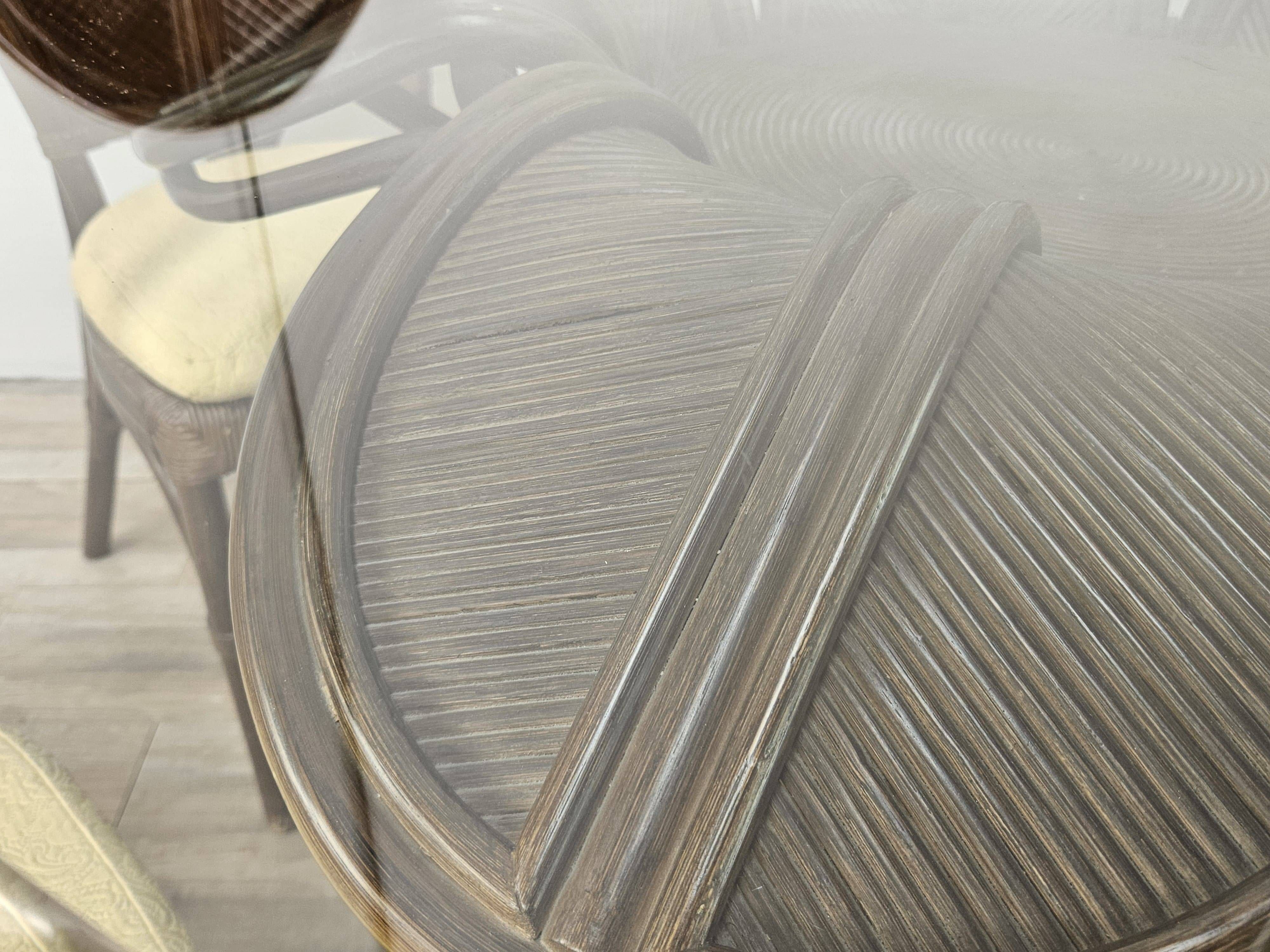 Ensemble table et quatre chaises en osier et bambou par Vivai Del Sud, 1970