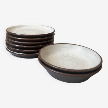 dessert service 6 flat plates + 2 soup plates in Gien sandstone, 1970