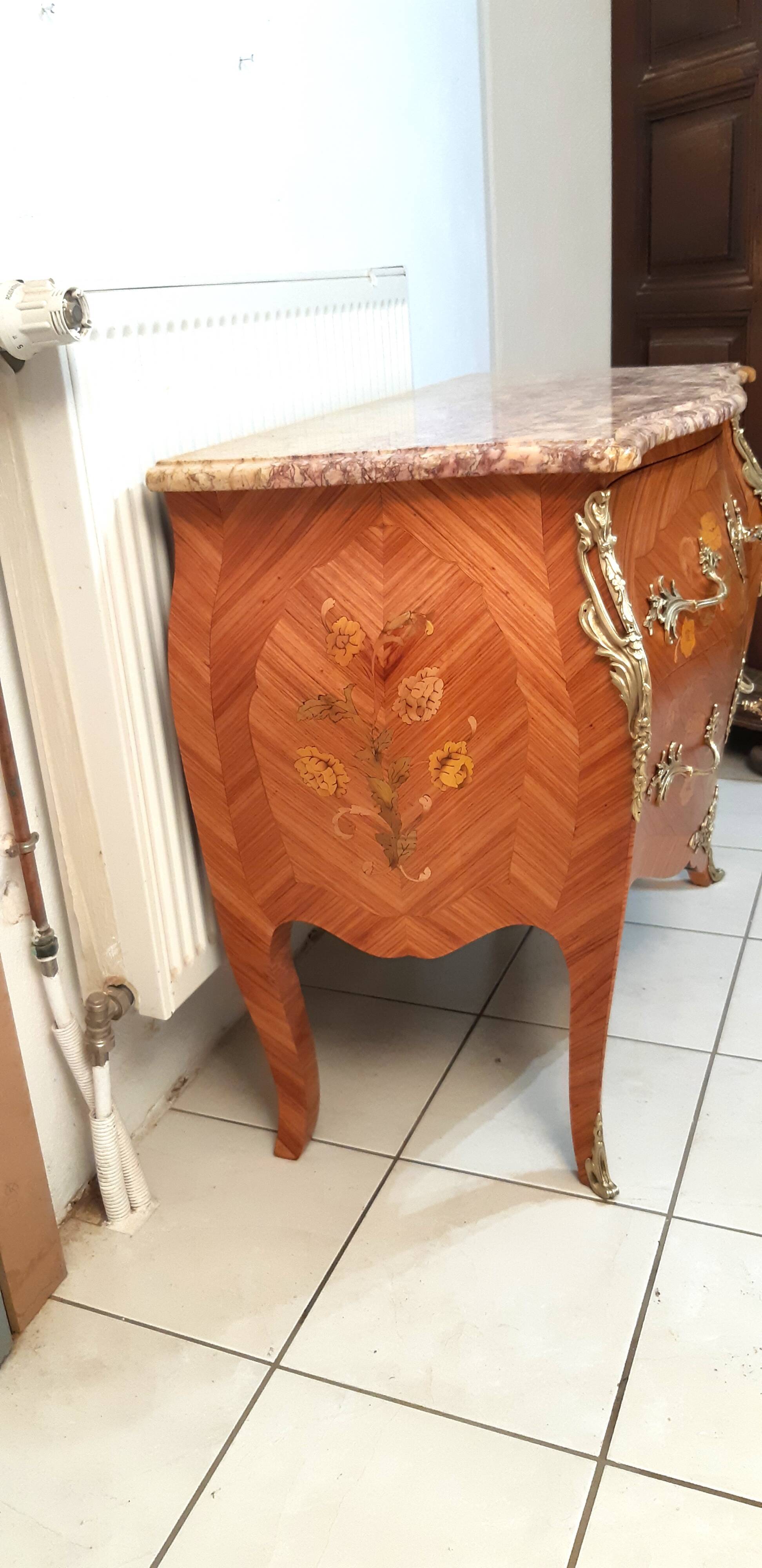 Louis XV style curved chest of drawers, rosewood, restored