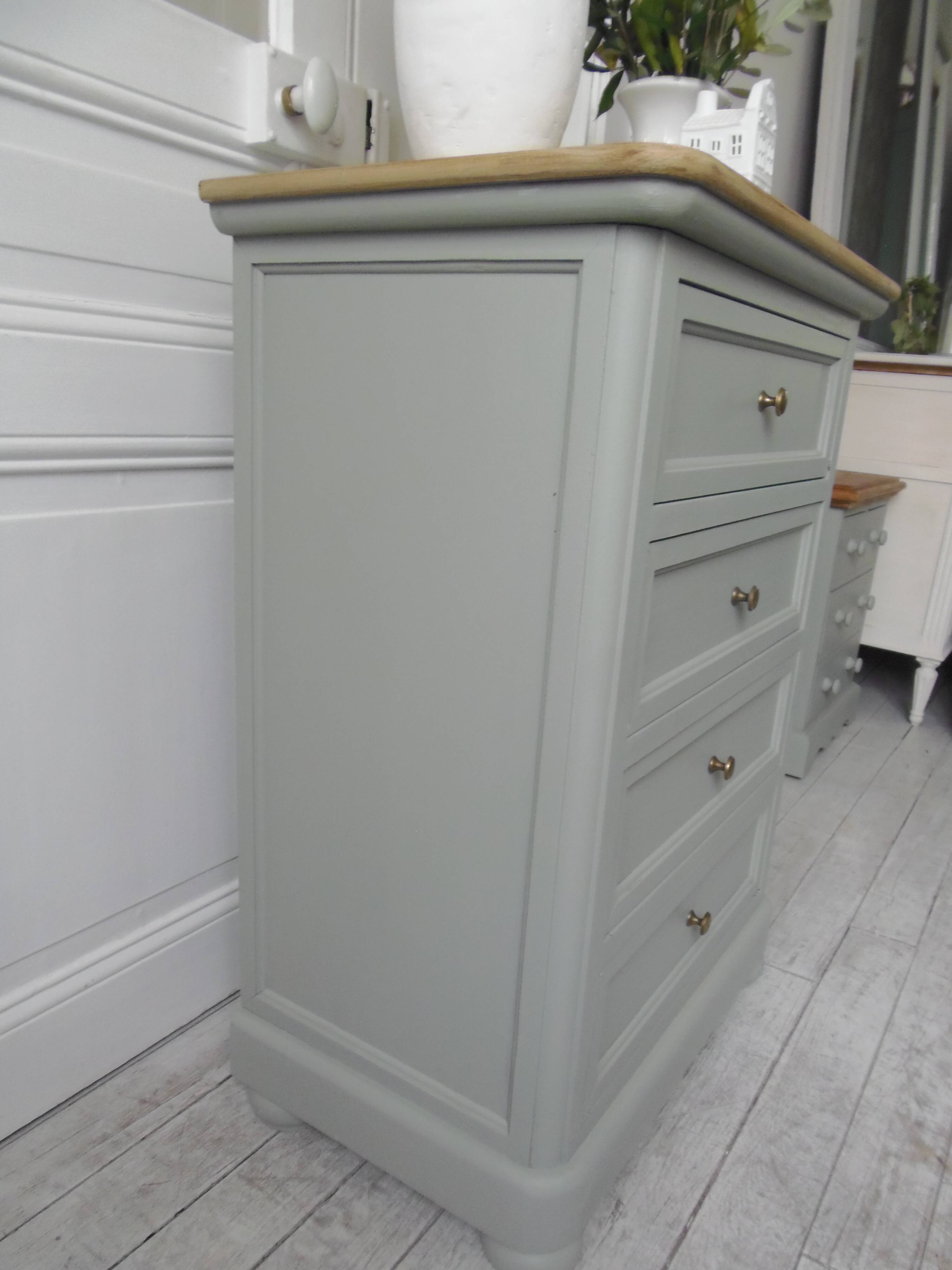 Louis Philippe style chest of drawers, 4 drawers in verdigris