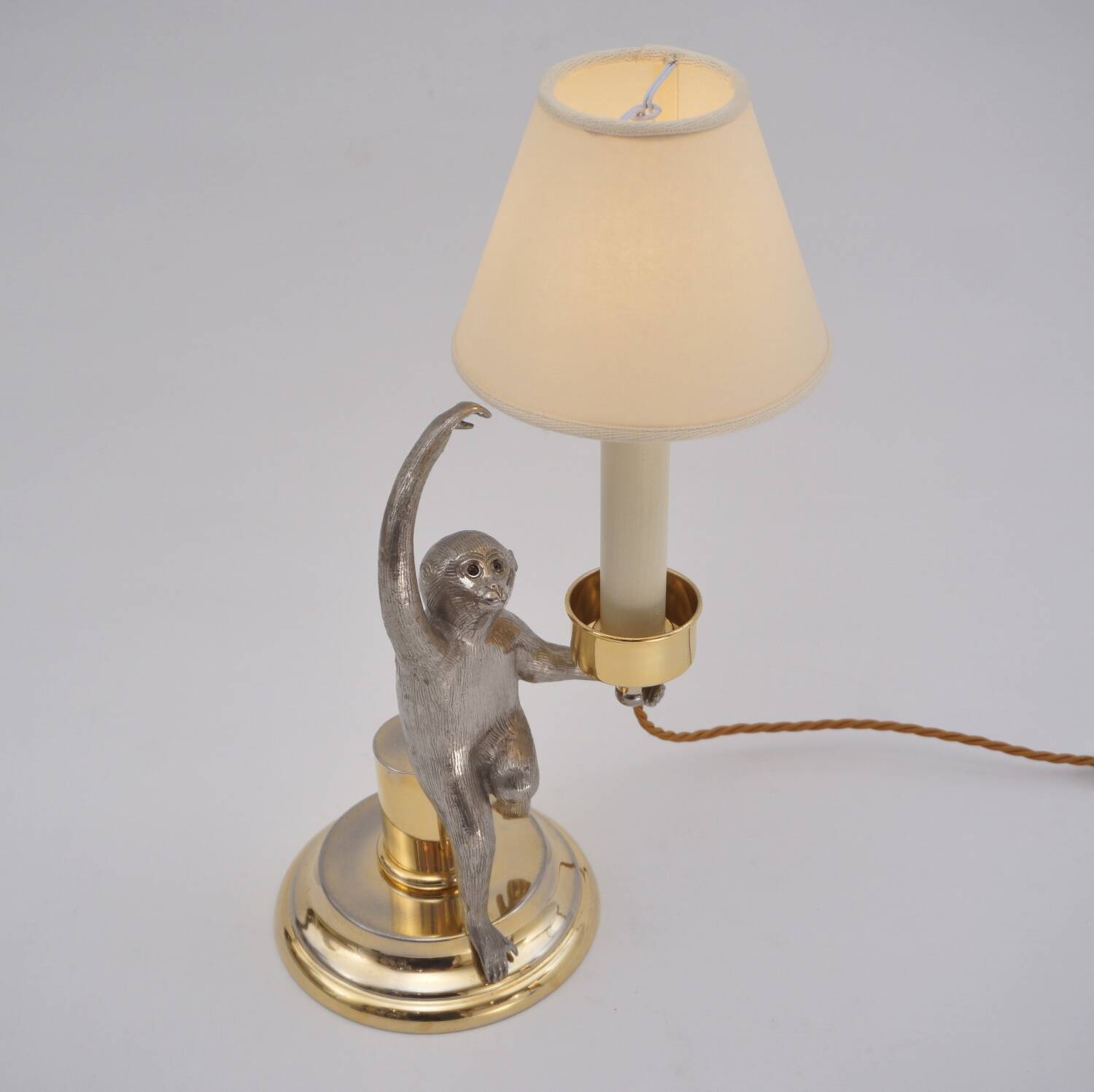 Hauy Pouigo Monkey candlestick table lamp silver plated bronze 1970's Italy