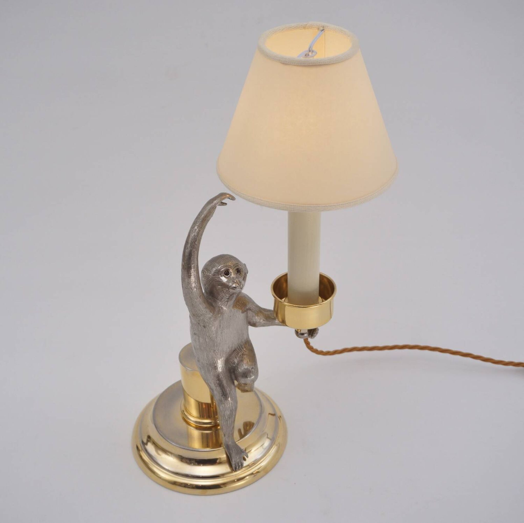 Hauy Pouigo Monkey candlestick table lamp silver plated bronze 1970's Italy